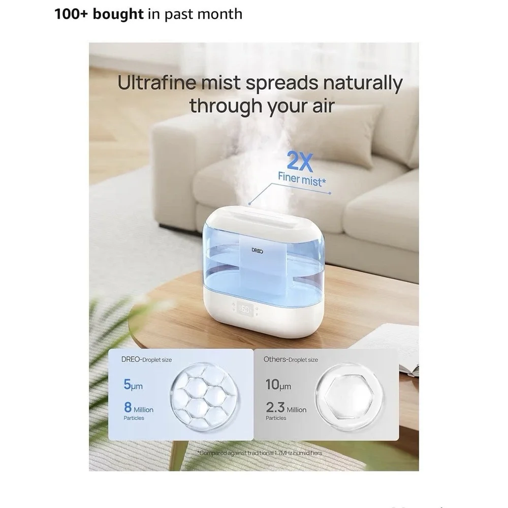 4L Smart Humidifiers for Bedroom, Quiet Supersized Cool Mist Ultrasonic Humid...